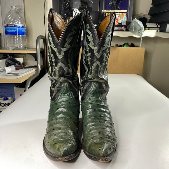 Lucchese Classics Ostrich Exotic Full Quill Boots Green Men\'s 8D main image 9